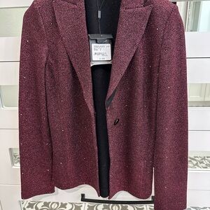 NEW ST JOHN KNIT SIZE 2 JACKET DARK PINK & BLACK SHIMMER